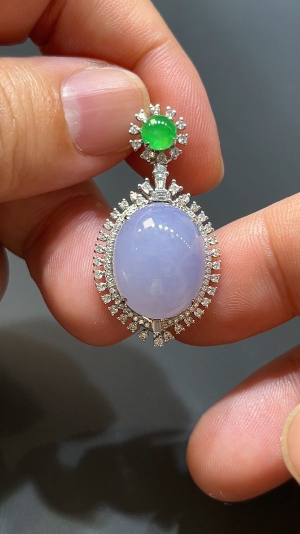 翡翠直播商品#206-18K白金鑽石鑲蛋面吊墜 - Image 4