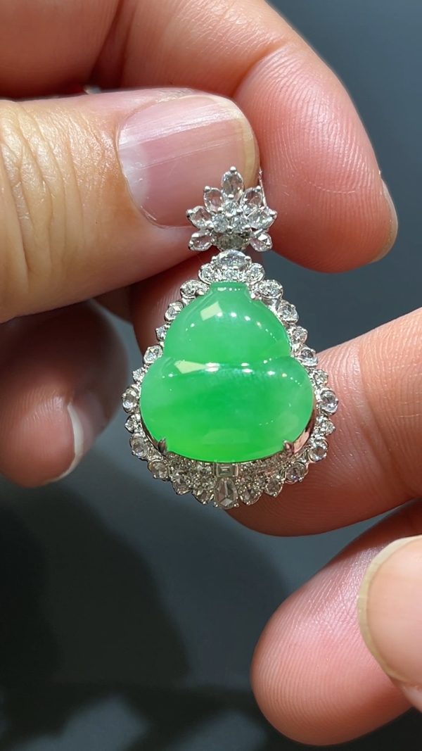 翡翠直播商品#208-18K白金鑽石鑲葫蘆吊墜 - Image 2