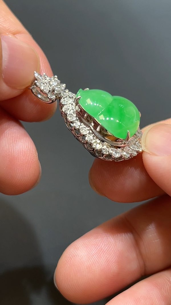 翡翠直播商品#208-18K白金鑽石鑲葫蘆吊墜 - Image 4