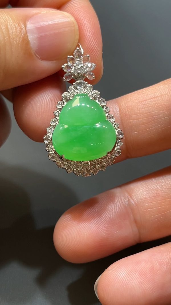 翡翠直播商品#208-18K白金鑽石鑲葫蘆吊墜 - Image 7