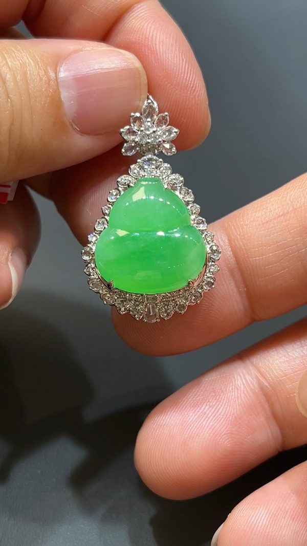 翡翠直播商品#208-18K白金鑽石鑲葫蘆吊墜 - Image 8