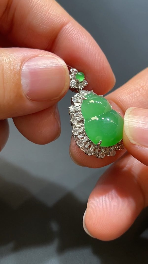 翡翠直播商品#210-18K白金鑽石鑲嵌葫蘆吊墜 - Image 5