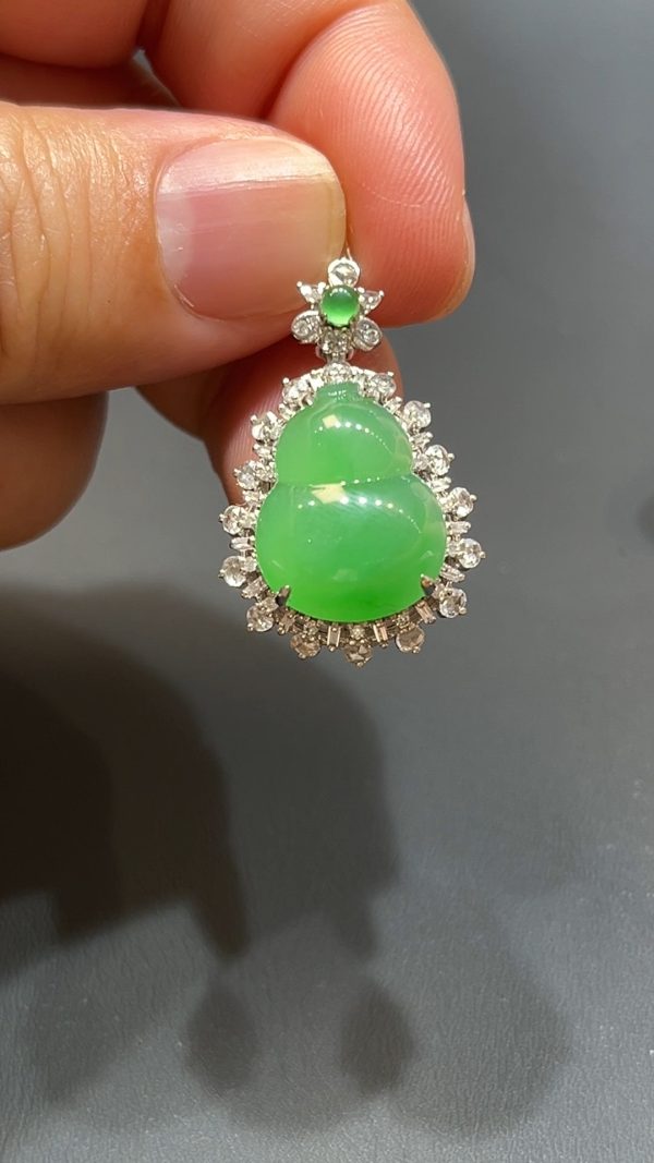 翡翠直播商品#210-18K白金鑽石鑲嵌葫蘆吊墜 - Image 7