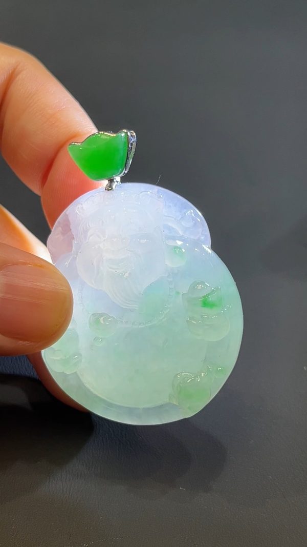翡翠直播商品#230-18k白金鑲嵌翡翠財神吊墜 - Image 6