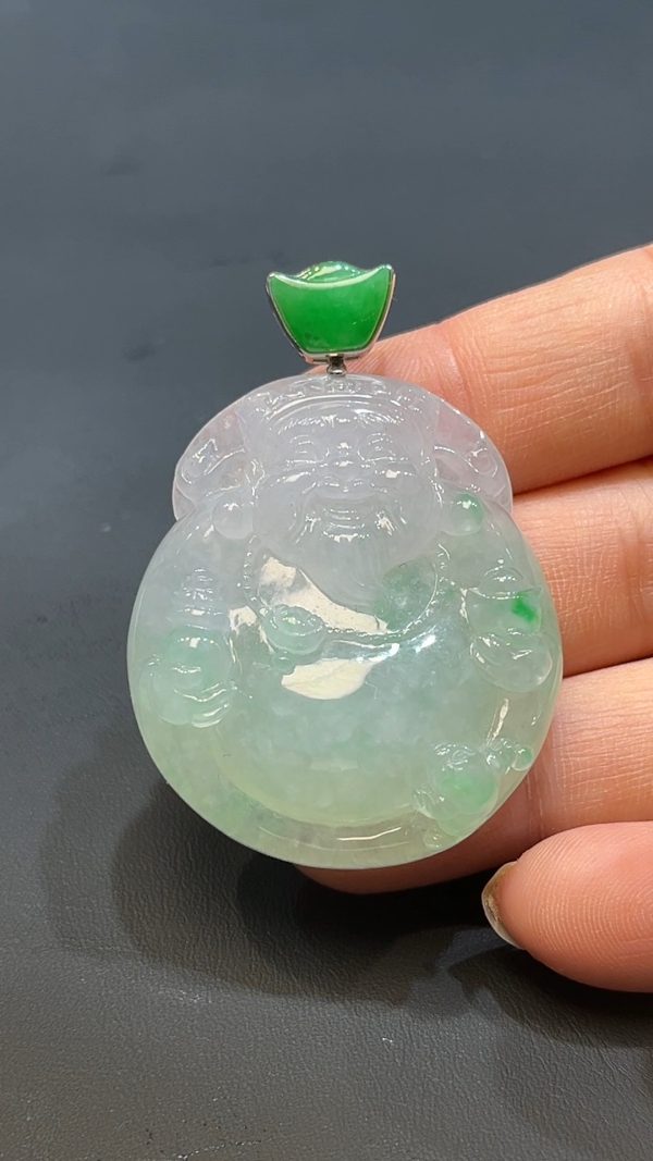 翡翠直播商品#230-18k白金鑲嵌翡翠財神吊墜 - Image 5