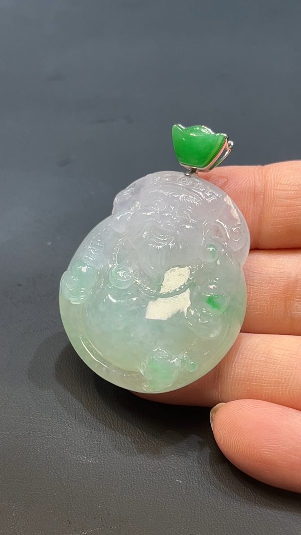 翡翠直播商品#230-18k白金鑲嵌翡翠財神吊墜 - Image 4
