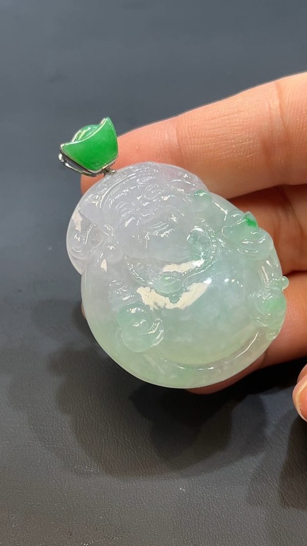 翡翠直播商品#230-18k白金鑲嵌翡翠財神吊墜 - Image 3
