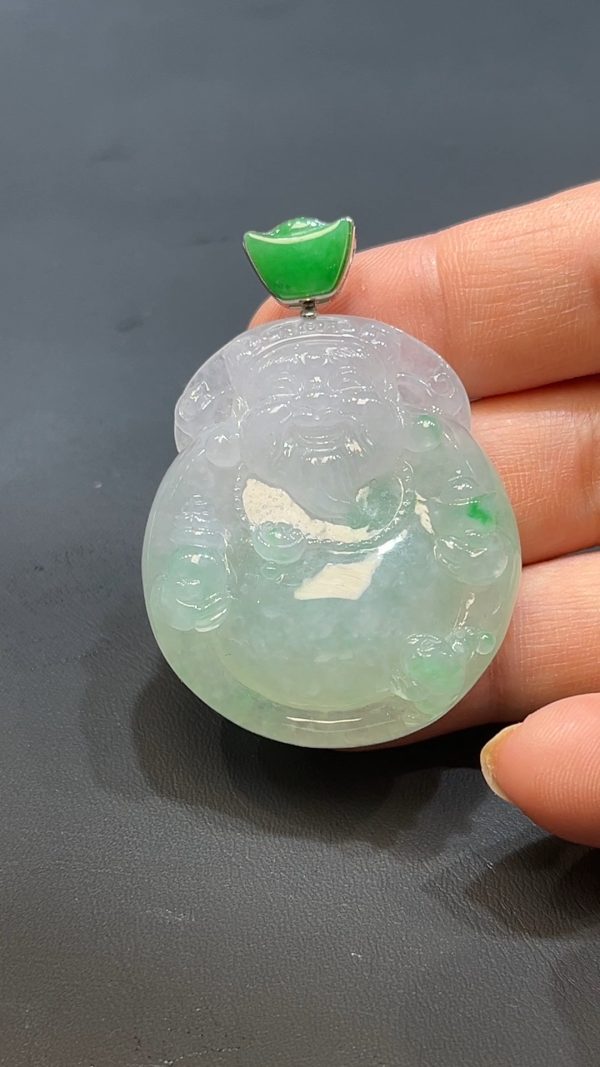 翡翠直播商品#230-18k白金鑲嵌翡翠財神吊墜 - Image 2