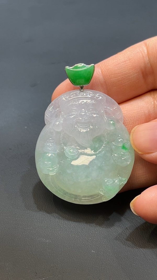 翡翠直播商品#230-18k白金鑲嵌翡翠財神吊墜