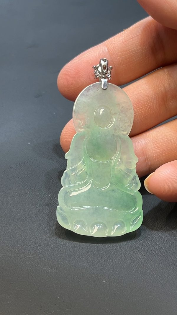 翡翠直播商品#231-18k白金鑲嵌翡翠觀音吊墜 - Image 3