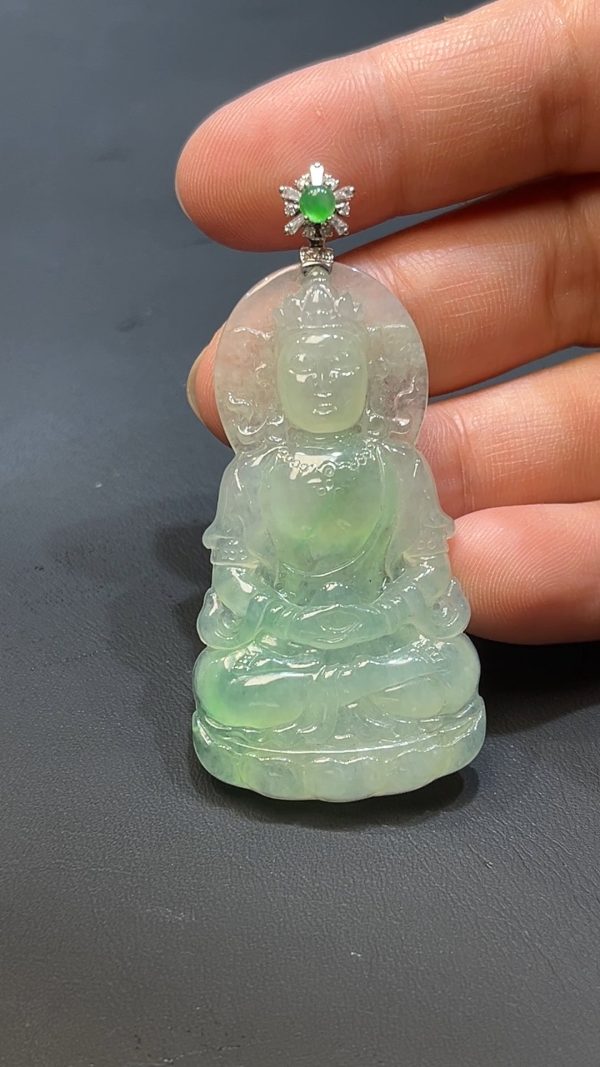 翡翠直播商品#231-18k白金鑲嵌翡翠觀音吊墜 - Image 4