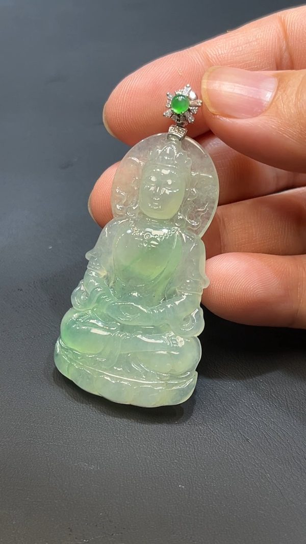 翡翠直播商品#231-18k白金鑲嵌翡翠觀音吊墜 - Image 5