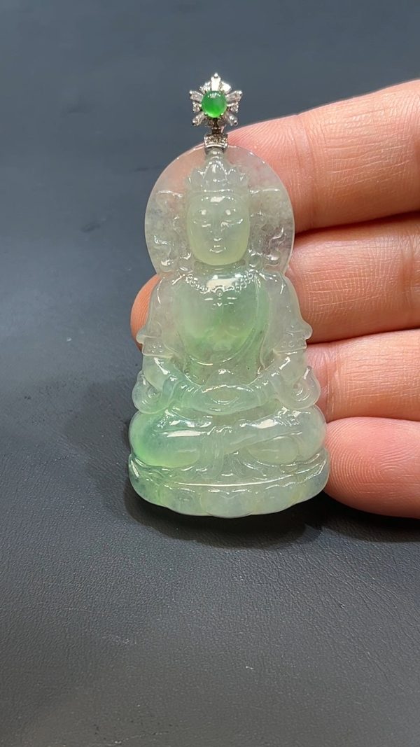 翡翠直播商品#231-18k白金鑲嵌翡翠觀音吊墜 - Image 6