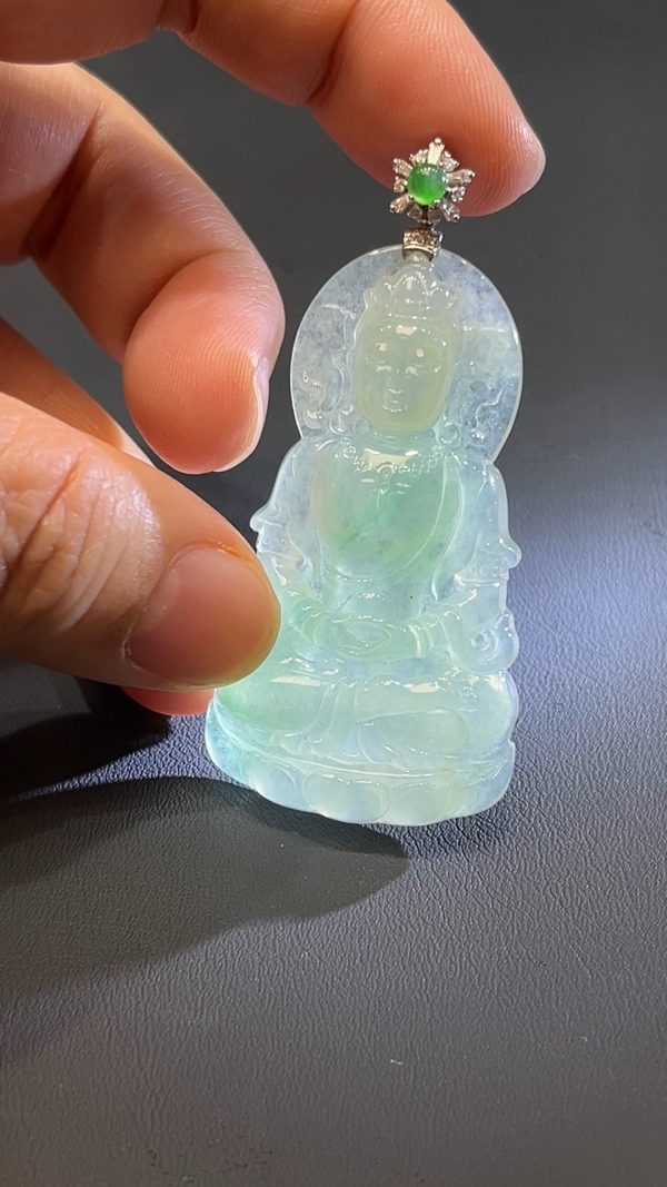 翡翠直播商品#231-18k白金鑲嵌翡翠觀音吊墜 - Image 7