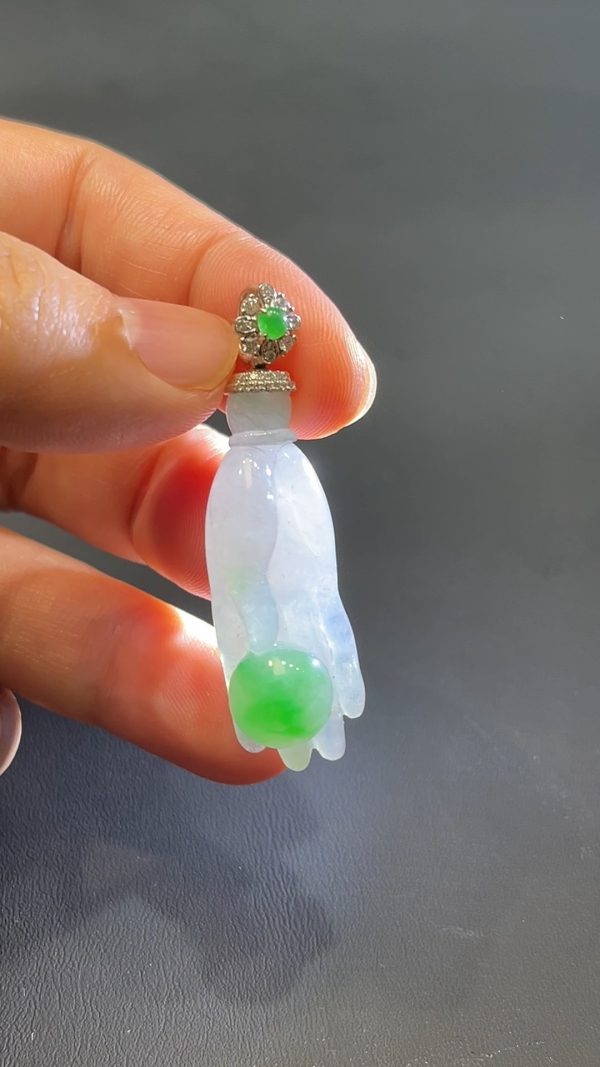 翡翠直播商品#237-18k白金鑲嵌翡翠佛手吊墜 - Image 3
