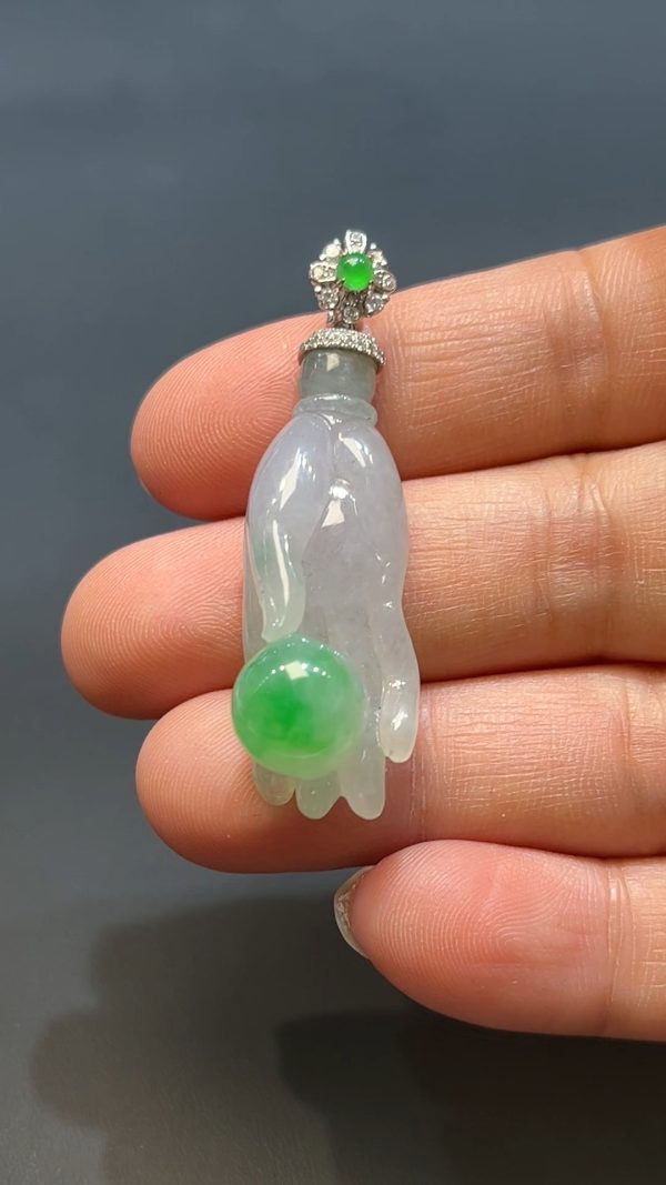 翡翠直播商品#237-18k白金鑲嵌翡翠佛手吊墜 - Image 4