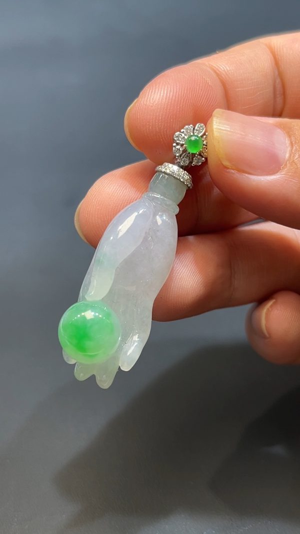 翡翠直播商品#237-18k白金鑲嵌翡翠佛手吊墜 - Image 5