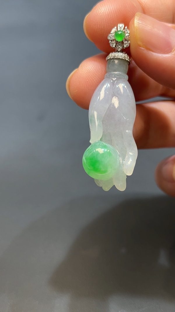 翡翠直播商品#237-18k白金鑲嵌翡翠佛手吊墜 - Image 6