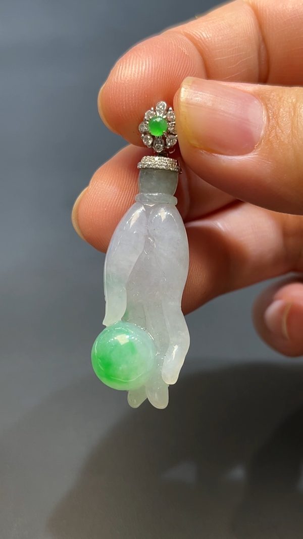 翡翠直播商品#237-18k白金鑲嵌翡翠佛手吊墜 - Image 7