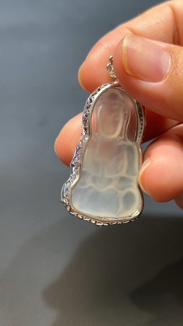 翡翠直播商品#238-18k白金鑲嵌翡翠觀音吊墜 - Image 7