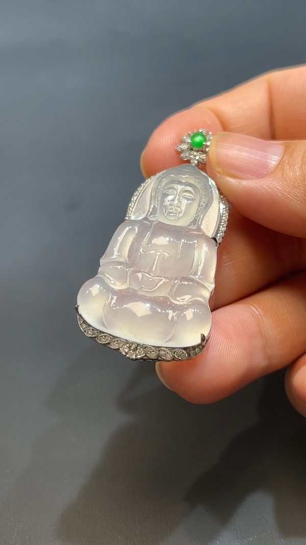 翡翠直播商品#238-18k白金鑲嵌翡翠觀音吊墜 - Image 6