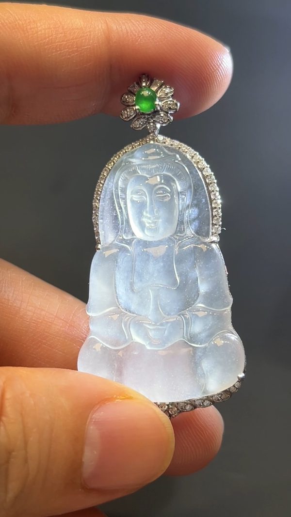 翡翠直播商品#238-18k白金鑲嵌翡翠觀音吊墜 - Image 8