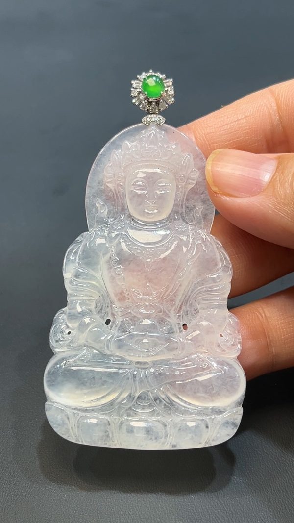 翡翠直播商品#239-18k白金鑲嵌翡翠度母觀音吊墜 - Image 2