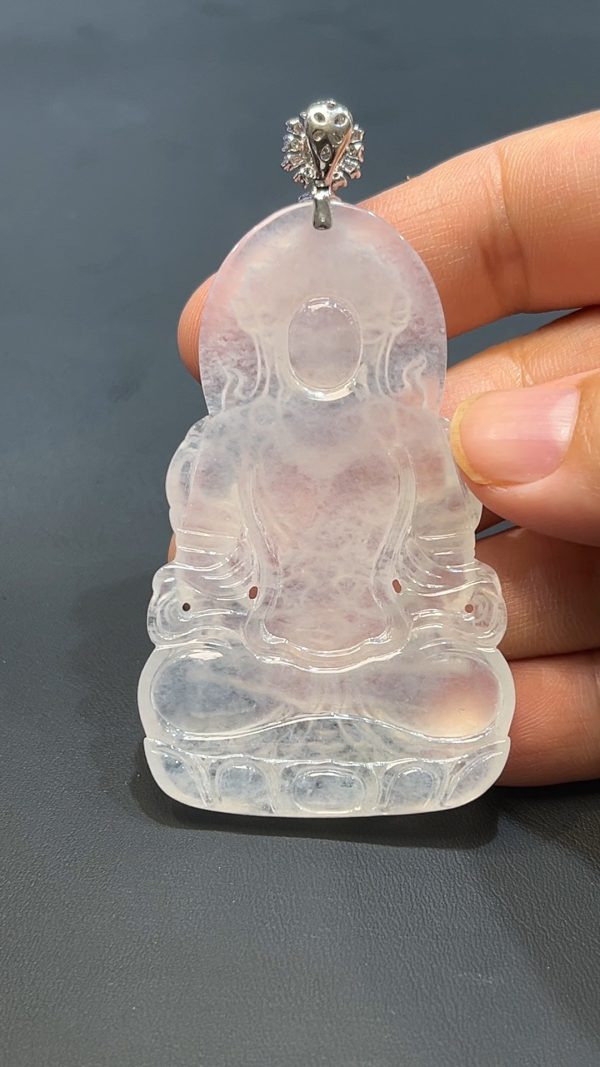 翡翠直播商品#239-18k白金鑲嵌翡翠度母觀音吊墜 - Image 3