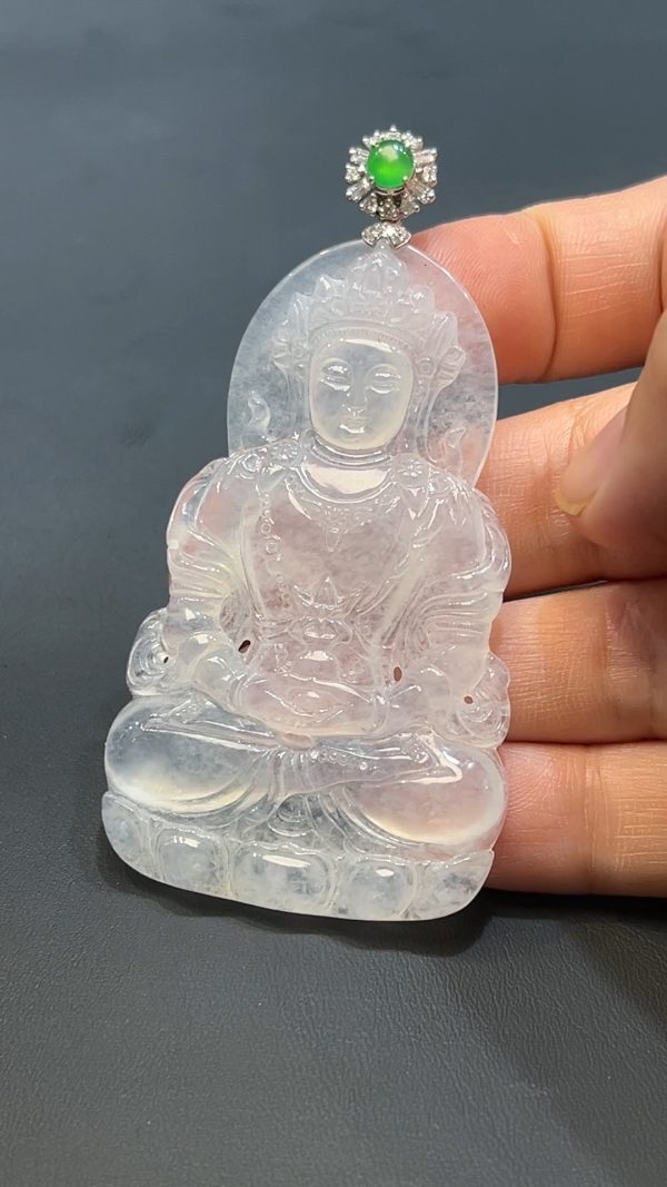 翡翠直播商品#239-18k白金鑲嵌翡翠度母觀音吊墜 - Image 4
