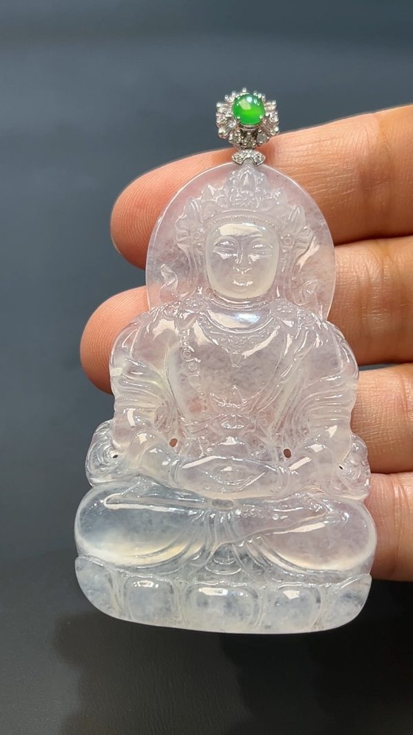翡翠直播商品#239-18k白金鑲嵌翡翠度母觀音吊墜 - Image 5