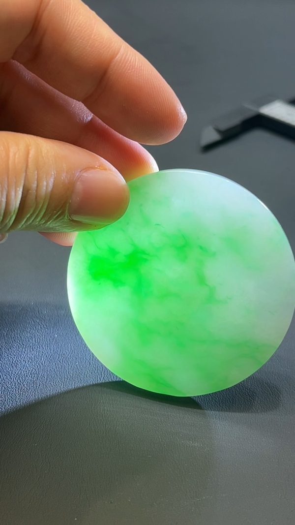 翡翠玉器天然A級翡翠陽綠圓塊無事牌吊墜 翡翠直播#252 - Image 6