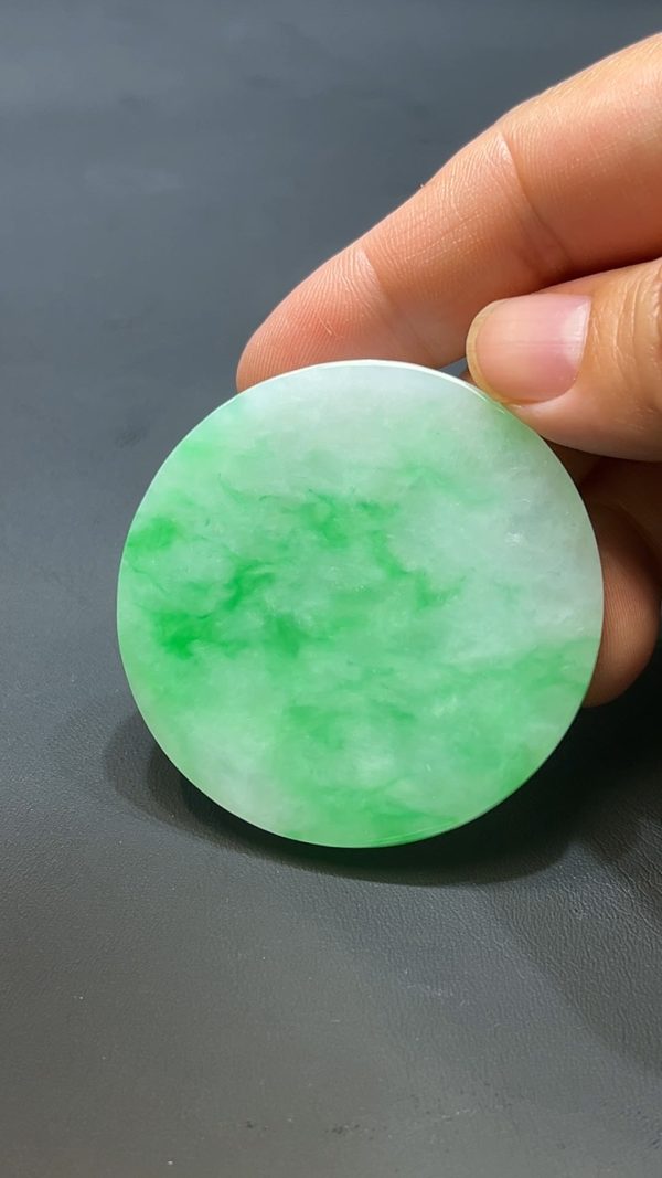 翡翠玉器天然A級翡翠陽綠圓塊無事牌吊墜 翡翠直播#252 - Image 8