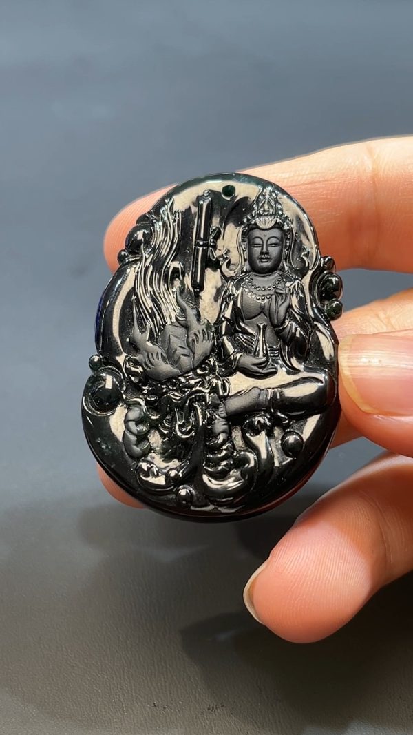 翡翠玉器天然A級翡翠透陽綠墨翠觀音吊墜 翡翠直播#253 - Image 6