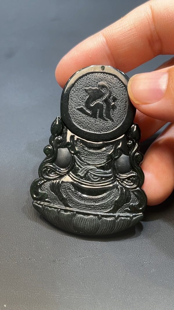 翡翠玉器天然A級翡翠透陽綠墨翠觀音吊墜 翡翠直播#254 - Image 8