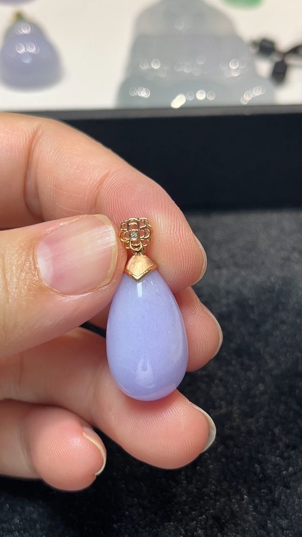 紫光流金｜18K黃金鑲嵌紫羅蘭翡翠水滴吊墜 翡翠直播#277 - Image 2