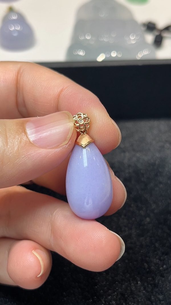 紫光流金｜18K黃金鑲嵌紫羅蘭翡翠水滴吊墜 翡翠直播#277 - Image 3