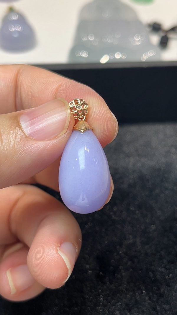 紫光流金｜18K黃金鑲嵌紫羅蘭翡翠水滴吊墜 翡翠直播#277 - Image 4