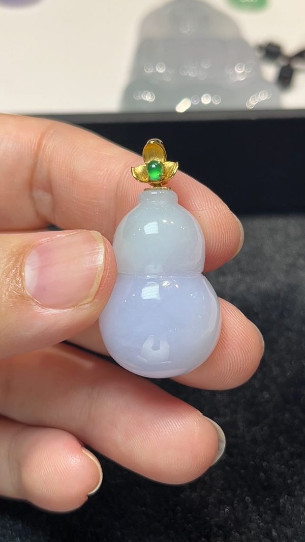 翡翠玉器福祿雙全｜18K黃金鑲嵌紫羅蘭翡翠葫蘆吊墜 #278 - Image 2