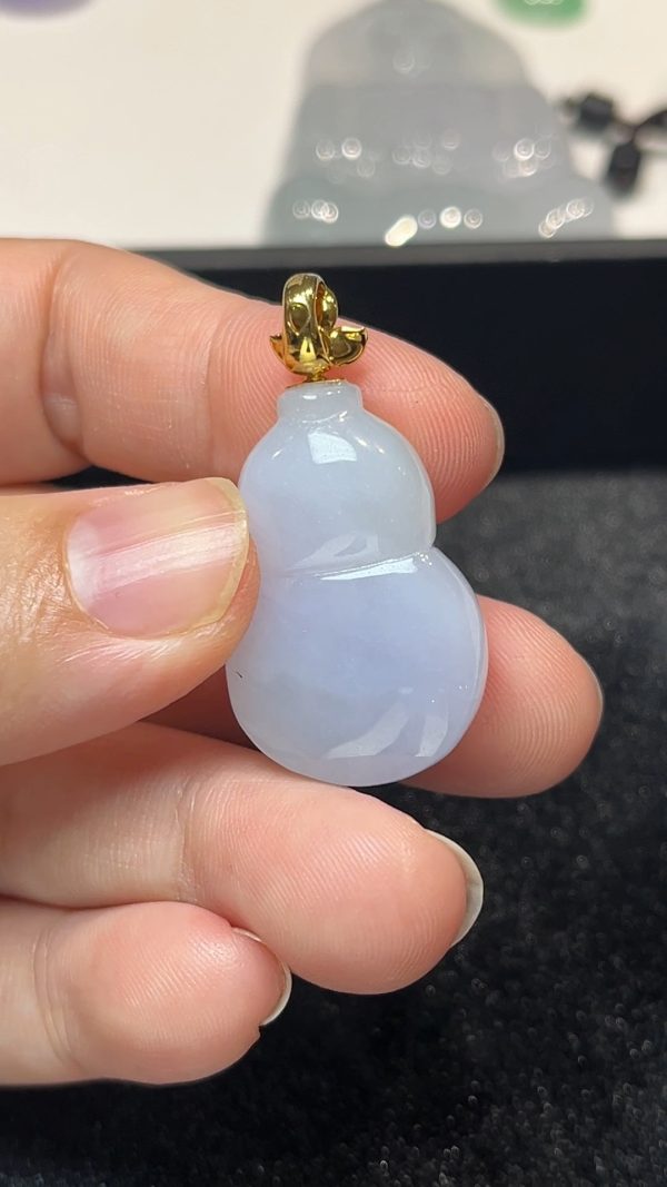 翡翠玉器福祿雙全｜18K黃金鑲嵌紫羅蘭翡翠葫蘆吊墜 #278 - Image 4