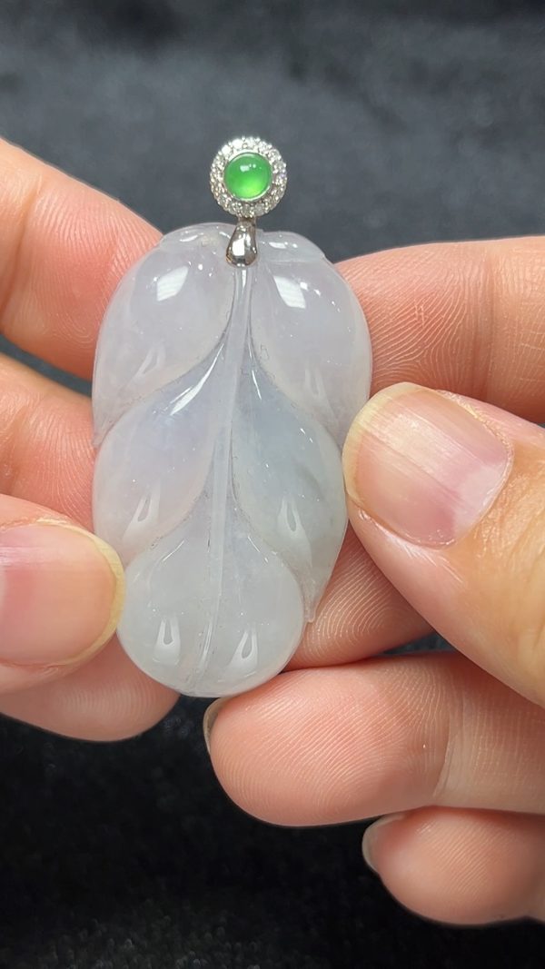 葉舞生機｜A貨翡翠雕葉吊墜搭配18K金扣 翡翠直播#289 - Image 8