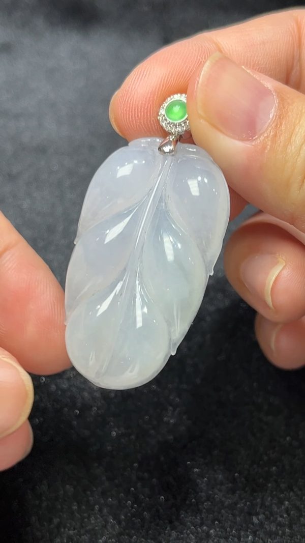 葉舞生機｜A貨翡翠雕葉吊墜搭配18K金扣 翡翠直播#289 - Image 2