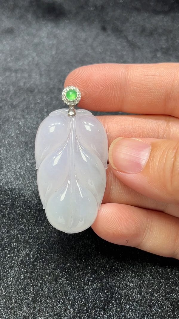 葉舞生機｜A貨翡翠雕葉吊墜搭配18K金扣 翡翠直播#289 - Image 6