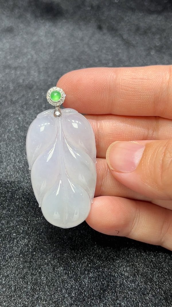 葉舞生機｜A貨翡翠雕葉吊墜搭配18K金扣 翡翠直播#289 - Image 5