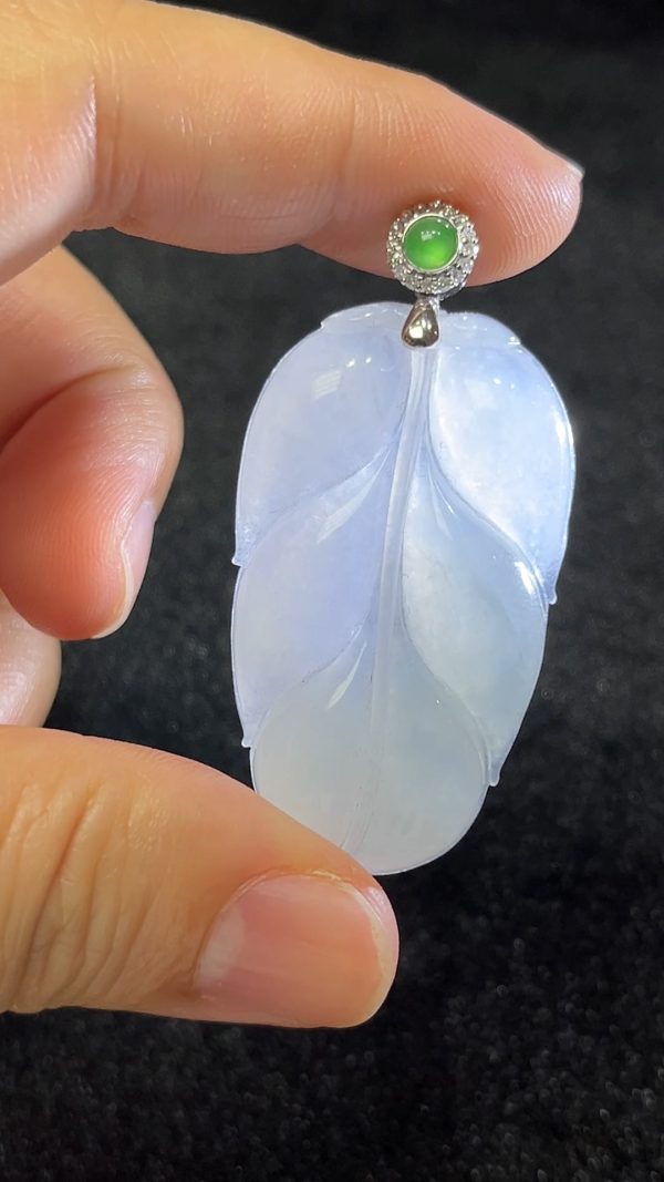 葉舞生機｜A貨翡翠雕葉吊墜搭配18K金扣 翡翠直播#289 - Image 9