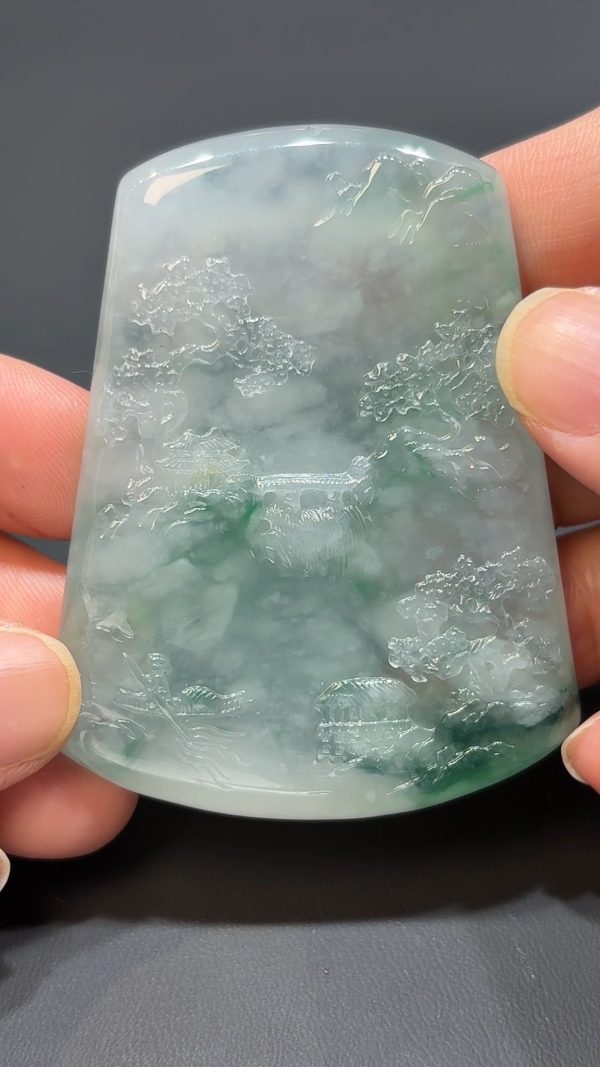 雲深不知處｜天然A級重棉翡翠山水牌吊墜 #313