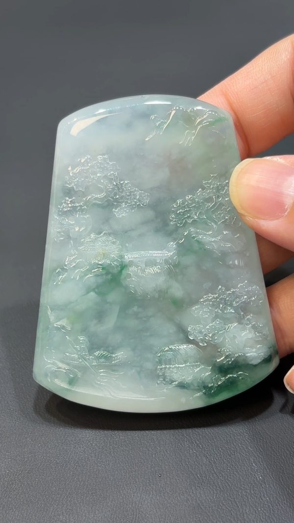 雲深不知處｜天然A級重棉翡翠山水牌吊墜 #313 - Image 3