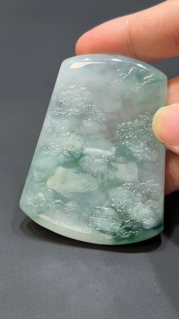 雲深不知處｜天然A級重棉翡翠山水牌吊墜 #313 - Image 4