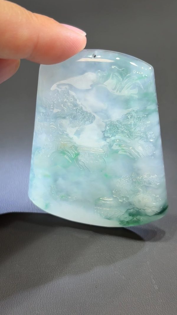 雲深不知處｜天然A級重棉翡翠山水牌吊墜 #313 - Image 6