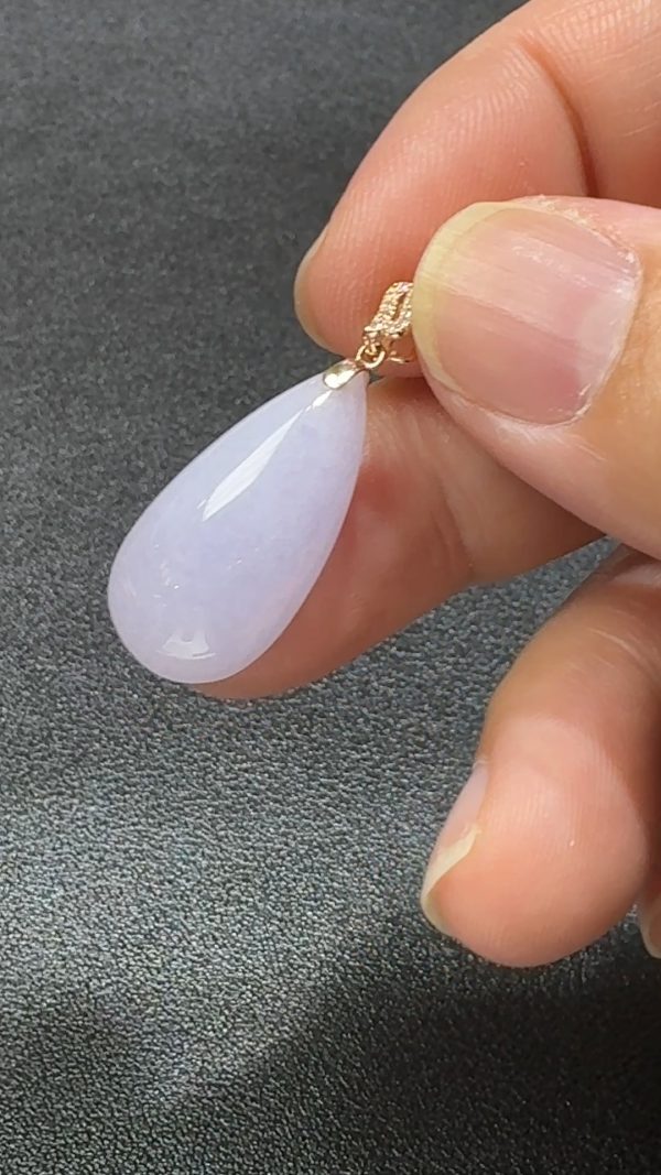 霧紫輕凝．18K翡翠水滴魅影吊墜   直播編號#337 - Image 2