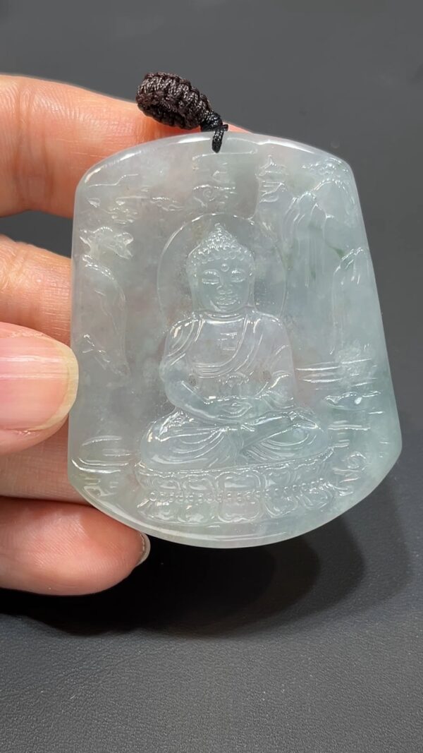 翡翠玉器精選 翡翠佛光・大日如來山水蓮座吊墜 編號#360 - Image 2